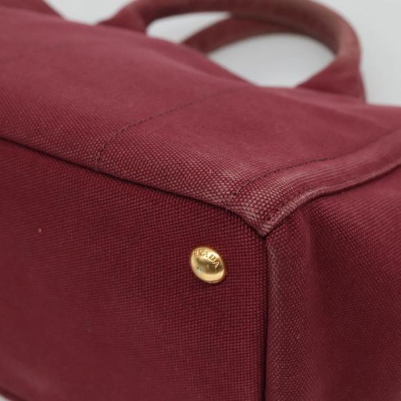 PRADA Canapa PM Hand Bag Canvas 2way Wine Red Gold Auth EC008 - Picture 15 of 16